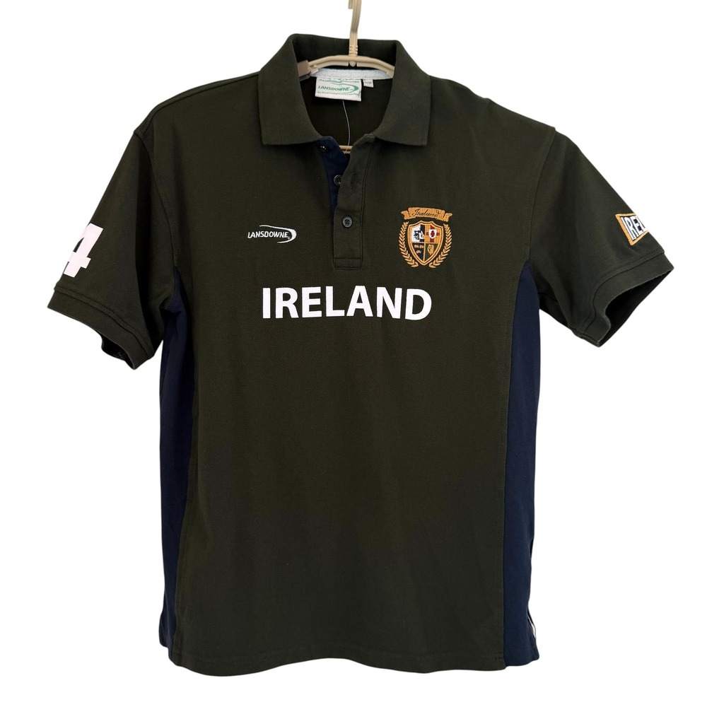 Lansdowne Ireland Kids Rugby Polo Shirt Green Navy Blue Size 11/12 Medium Cotton